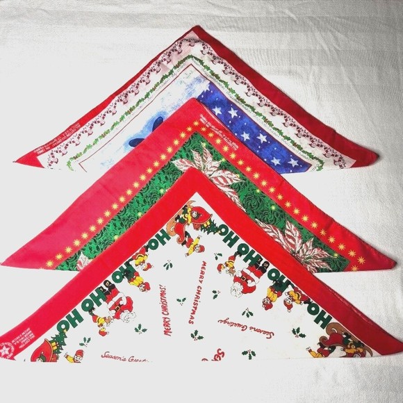Vintage Christmas Bandana Hankie Lot of 3 USA Made Square 21" Santa Claus - Picture 2 of 12